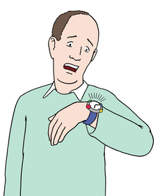Illustration: Mann sieht auf Armbanduhr
