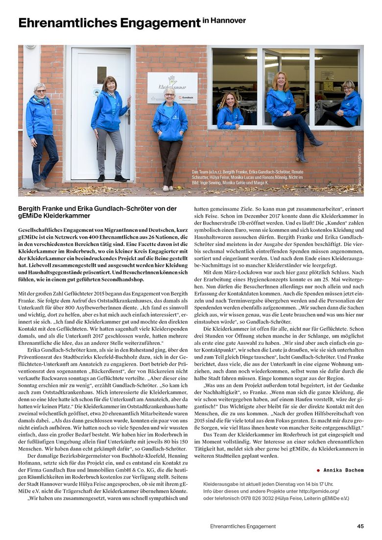 Artikel des Stadtkind-Magazins über das Engagement von zwei Frauen, die sich ehrenamtlich beim Verein Gemide e.V. engagieren