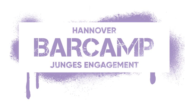 Schriftzug im Stencil-Look in lila Farbe: Hannover Barcamp Junges Engagement
