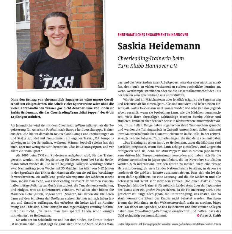 Artikel des Stadtkind-Magazins über das Engagement von Saskia Heidemann, die sich im Turn-Klubb Hannover engagiert