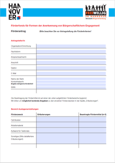 Foto der ersten Seite des Antragsformulars zum Förderfonds für Formen der Anerkennung von bürgerschaftlichem Engagement