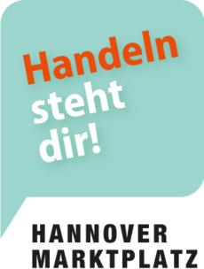 Eine grüne Sprechblase, in der steht „Handeln steht dir!“. Darunter der Schriftzug „Hannover Marktplatz“.